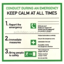 Rettungszeichen Erste Hilfe: Verhalten im Notfall / Conduct during an emergency - Englisch